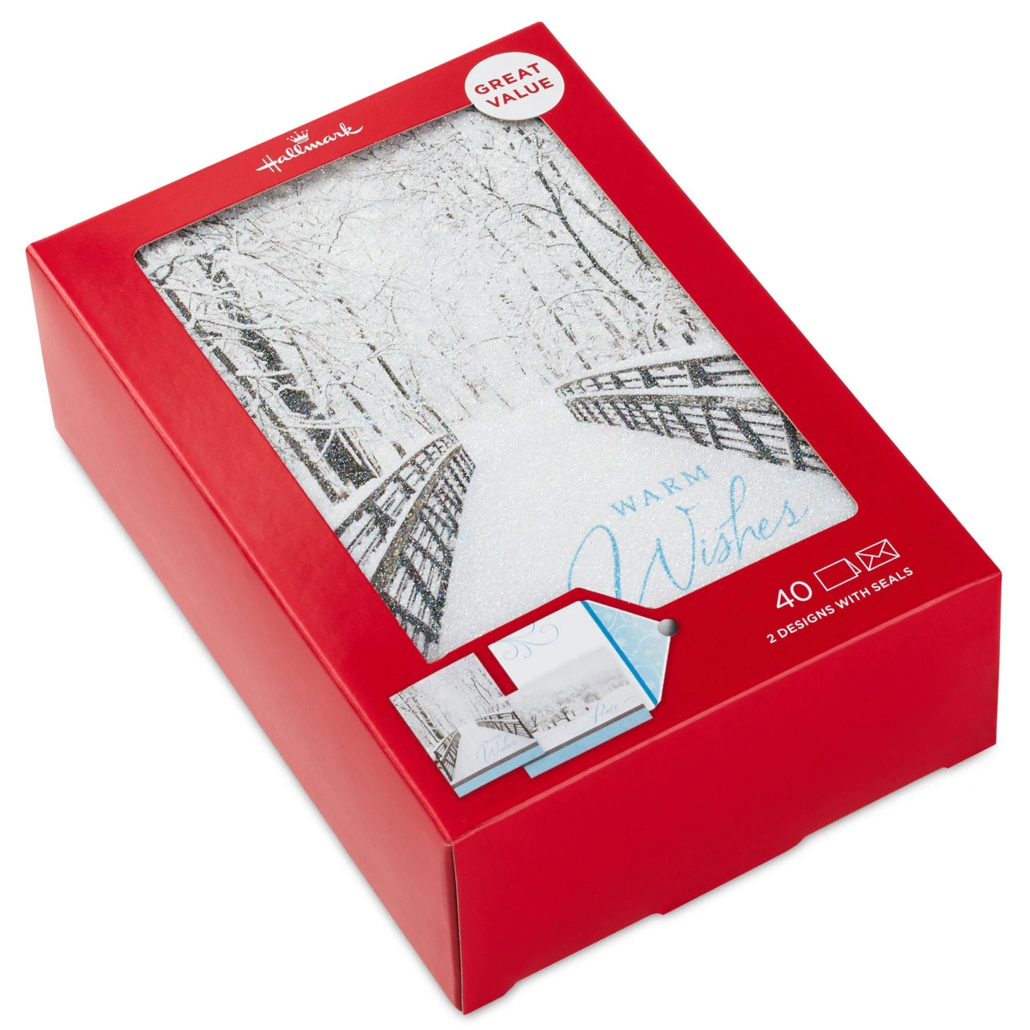 Hallmark Trees In Snow And Snowy Bridge Boxed Holiday Cards With Seals, Pack Of 40