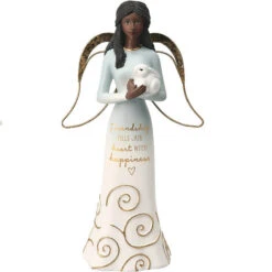 7.5" Ebony Angel Holding Bunny Friendship Figurine
