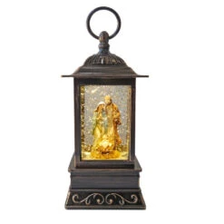 Glitter Light Up Nativity Family Lantern Water Dome, 10.5"