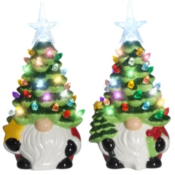 7.25" LED Light Up Ceramic Gnome WithChristmas Tree Hat