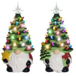 14" LED Light Up Ceramic Gnome WithChristmas Tree Hat