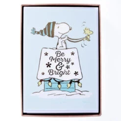 Be Merry And Bright Snoopy On Dog House Classic Holiday Boxed Card