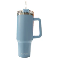 40 Oz. Light Blue Katydid Stainless Steel Tumbler With Handle And Straw