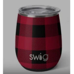 SWIG Buffalo Plaid Stemless Wine Cup 14 Oz. Stainless Steel And Insulated