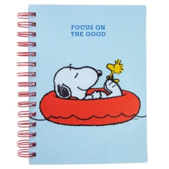Peanuts Snoopy & Woodstock On Tube Float Focus On The Good Spiral Vegan Leather Journal 6"x8"