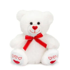 8.5" White Bear With Red Heart Nose And Embroidered Heart Feet