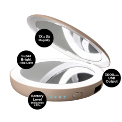 Compact Mirror Power Bank Glam Shell USB Rechargeable